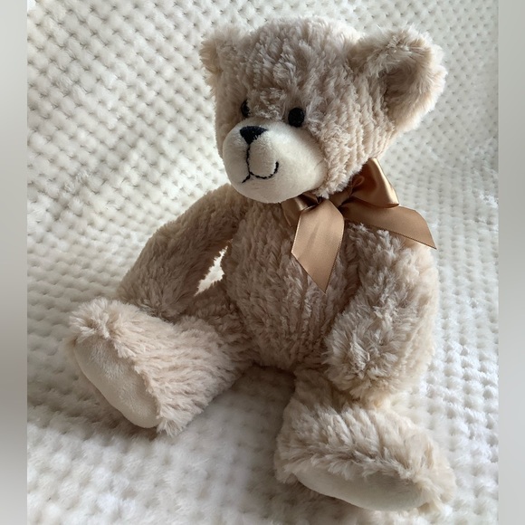 GANZ Ripley Beige Plush Bear H14710 Stuffed Animal Toy w Tan Bow - Picture 1 of 14